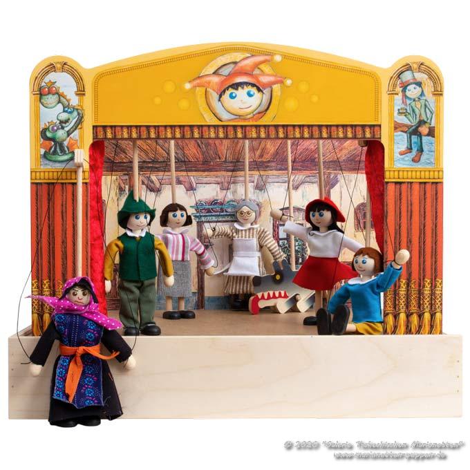 Théâtre enfant bois avec 4 marionnettes - Jeux & Jouets