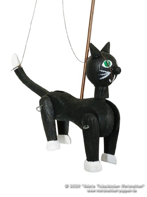 Chat noir marionnette en bois