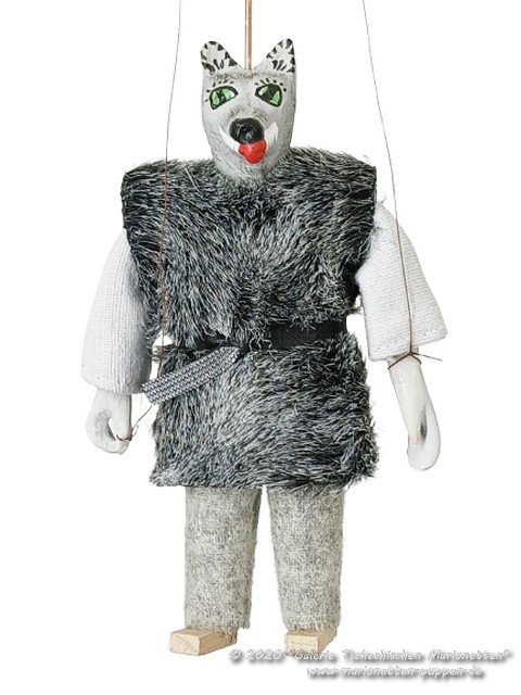 Loup marionnette en bois 